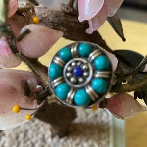 Antique 925 green turquoise lapis ring